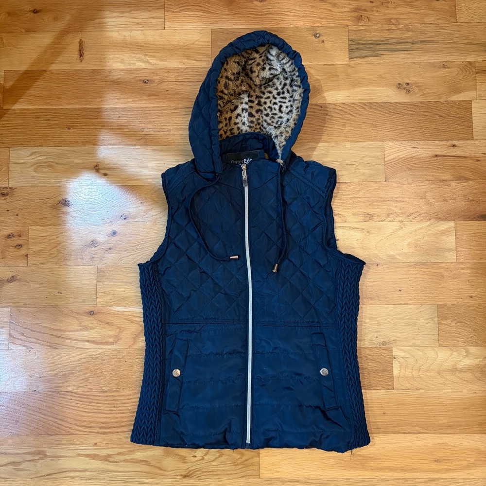 Outer Edge Navy Vest with Leopard Print Lining